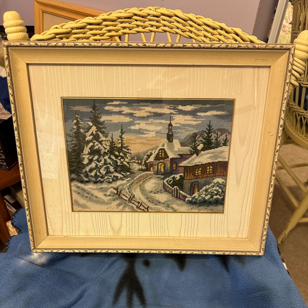 Woodland Chapel in the snow - Original Wiehler Gobelin Handmade needlepoint